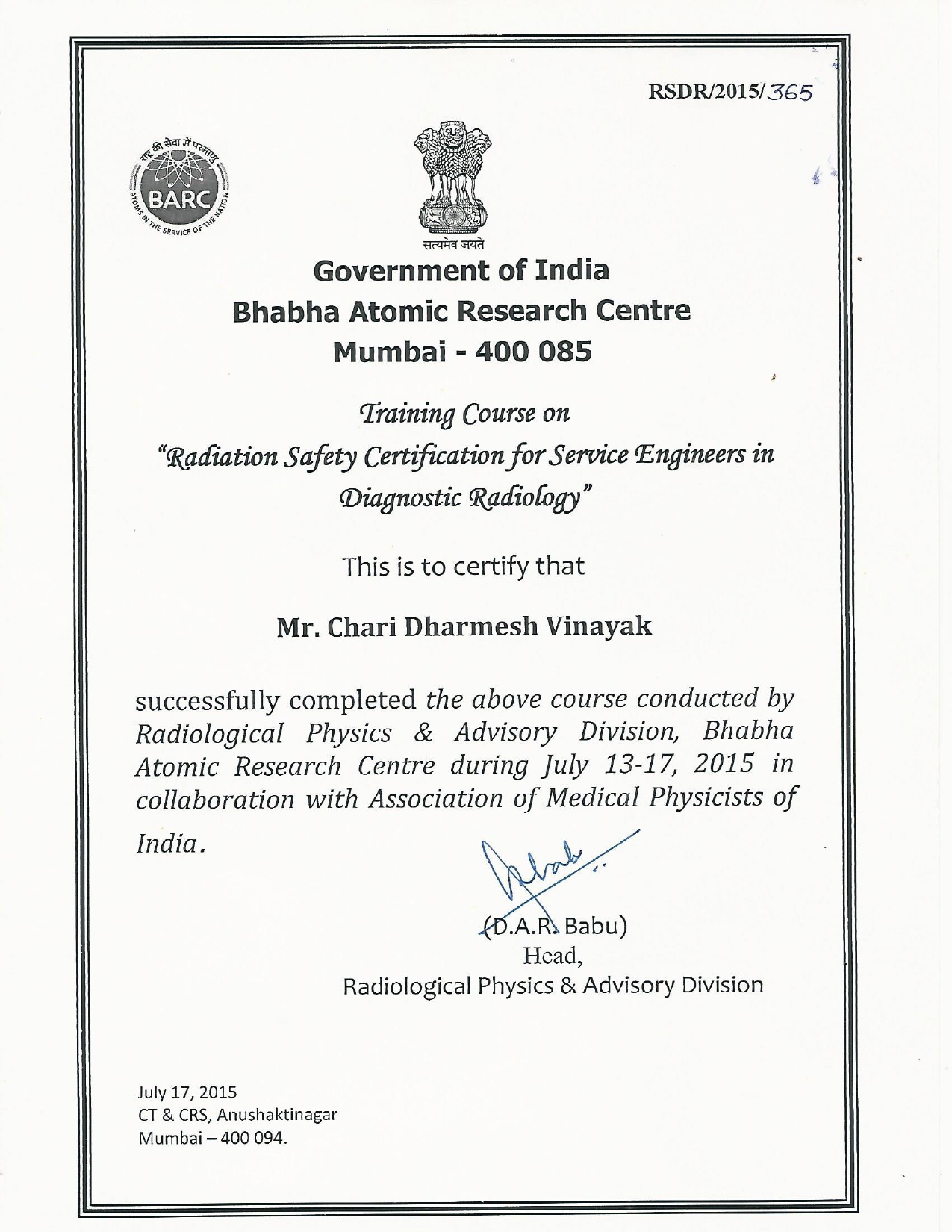 Radiation Safety Certification